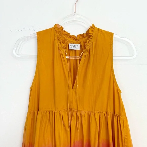 SWF Sunset Ombré Tiered Cotton Maxi Dress Ruffle Neck Boho Resort XS - Picture 3 of 5